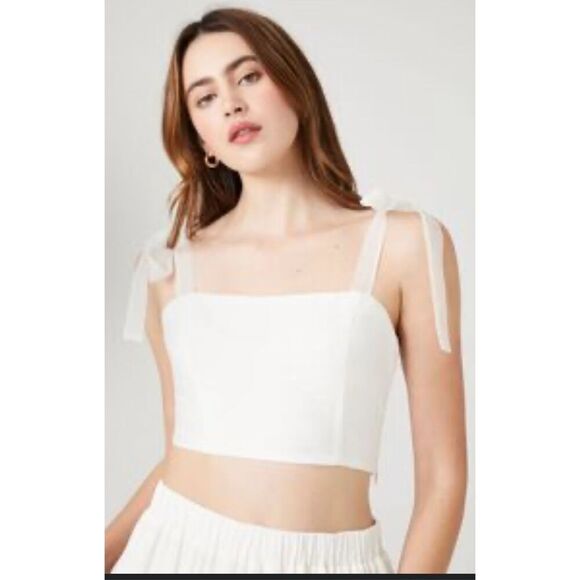 A New Day White Cropped Smocked Tie Strap Top Size XS New - Picture 1 of 4